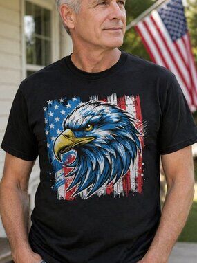 New XL Mens Black T-Shirt American Eagle Red White And Blue Patriotic Cotton Tee